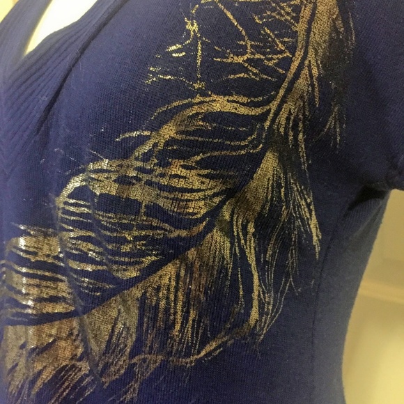 Forever 21 Blue Sweater Dress w/ Feather (S) - Picture 3 of 4